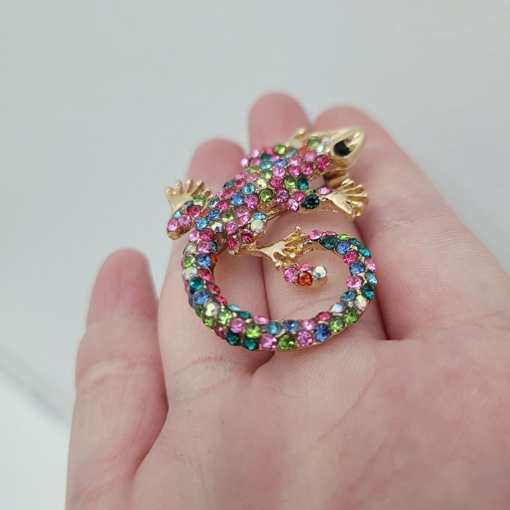 Brand New Colourful Rhinestone Lizard Pin Brooch - Picture 3 of 6